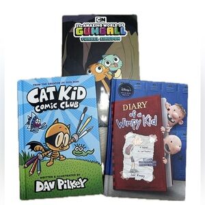 3 Books: Diary of a Wimpy Kid, Cat Kid Comic Club & The Amazing World of Gumball